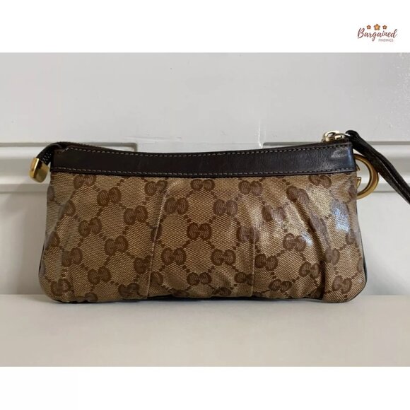 Authentic GUCCI Brown GG Crystal Coated Canvas Wristlet Pochette Bag - 212203 - Picture 3 of 12